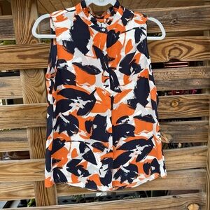 Banana Republic Sleeveless Abstract Print Blouse - Orange Navy White